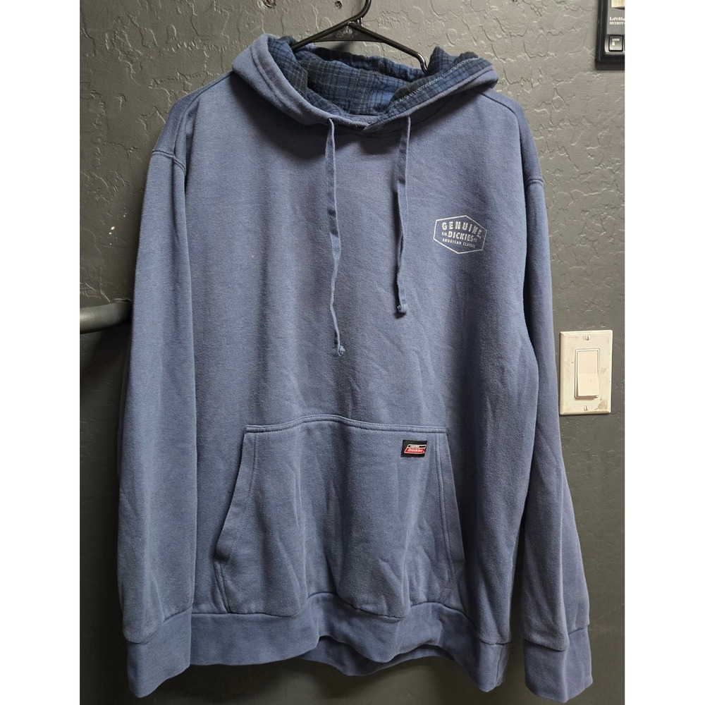 Genuine Dickies American Classic Hoodie Blue Plaid Lined Sweatshirt Mens